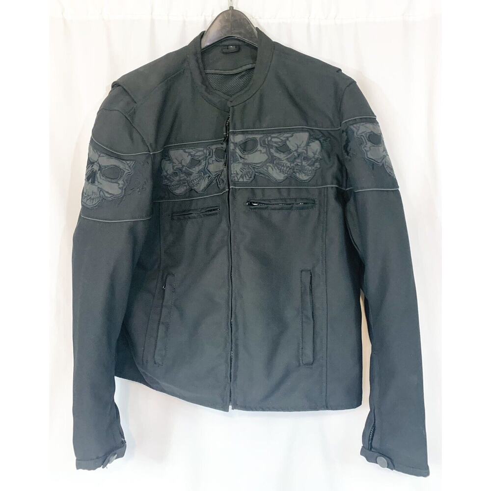 Milwaukee Leather Crossover Textile Motorcycle Jacket Reflective Skulls Sz Large